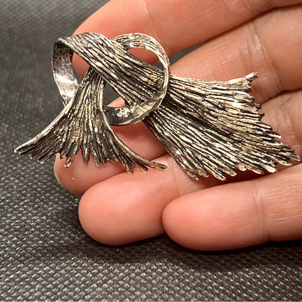 Vintage Black Hills Sterling Silver Shining Ribbon‎ Pin Brooch Signed 2”